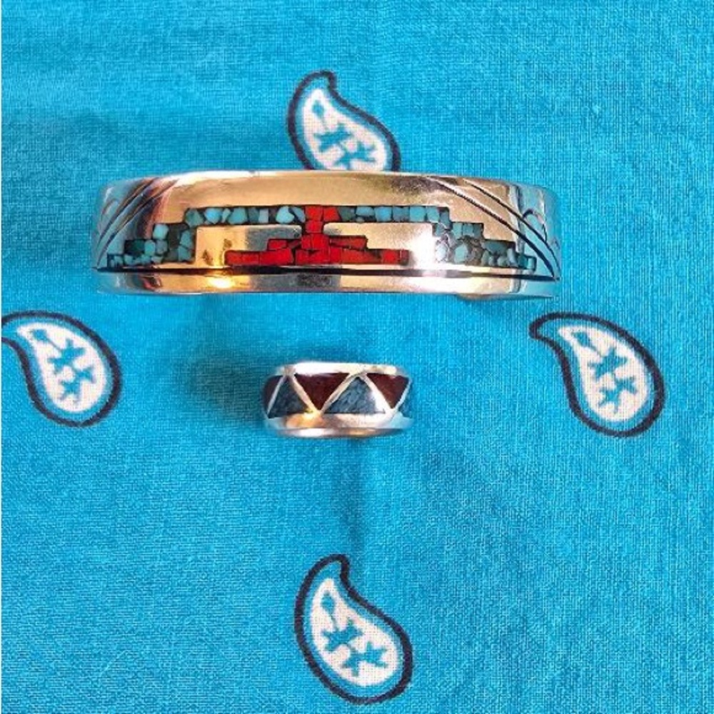 Native American Sterling Silver Bracelet and Ring Set